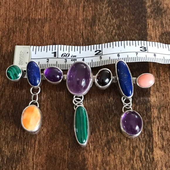 Nakai Signed Sterling Silver Navajo Gem Brooch - Picture 4 of 6